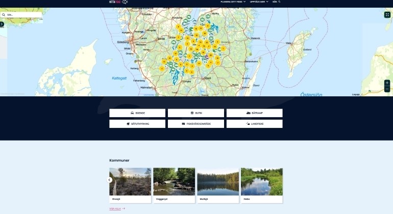 Skärmdump på webbplatsen hittafiske.se
