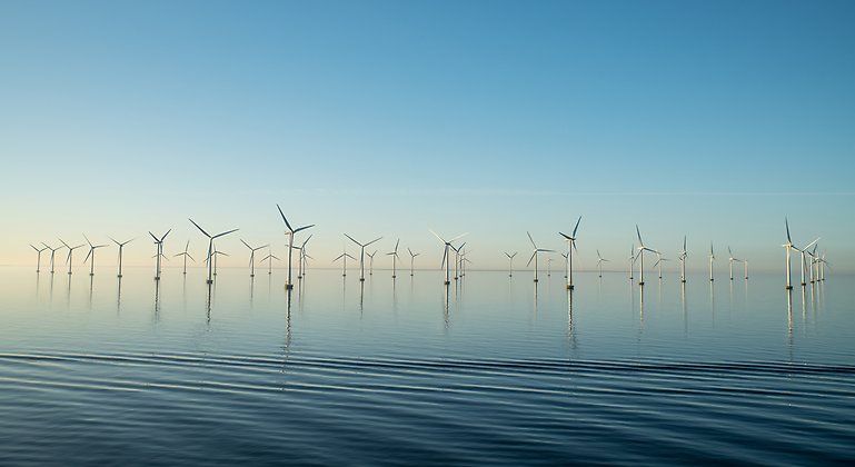 Stor vindkraftspark ute till havs.